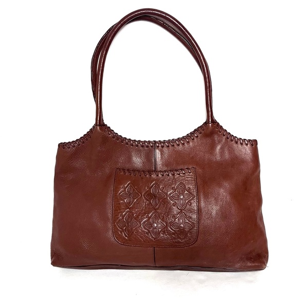 Isabella Bird Handbags - Anthropologie Isabella Bird Brown Leather Bag w/ Tooled Leather Front Pocket